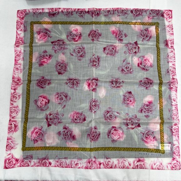 (2) Unused Perry Ellis & Renoma Mini Scarf/handker cottonPink Blue Floral-18"(11 - Picture 8 of 12